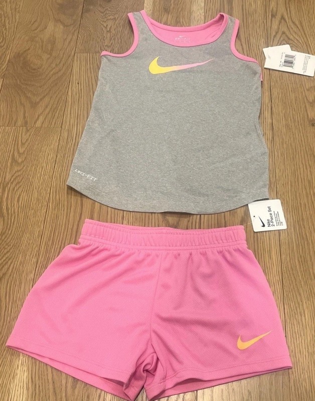 NEW With Tags Nike Girls Shorts Shirt Tank Top Set Pink 6 Dri Fit Swoosh