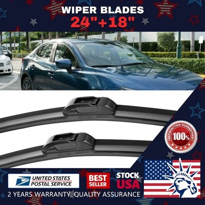 Waterproof 24''&18'' 1 Pair Windshield Wiper Blades U/J-HOOK OEM Replace QUALITY