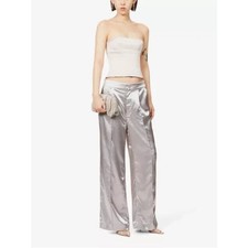 House of CB Women's XS Alivia Pants Silver Satin Trousers New