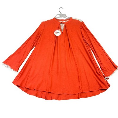 Hayden S Orange Tunic Blouse Lace Back Crochet Trim Boho Peasant Oversized NWT