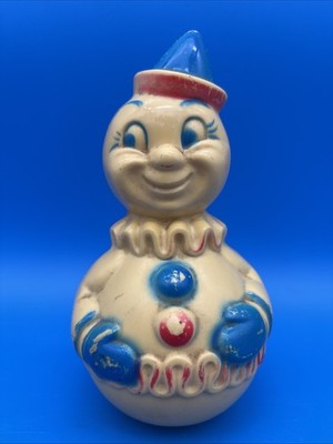 Vintage Roly Poly Musical Toy Clown Molded Plastic 7.5''