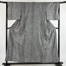 JAPANESE KIMONO FINE PATTERN BLACK GRAY 154.5cm 5 ft 1 in PURE SILK FF10088