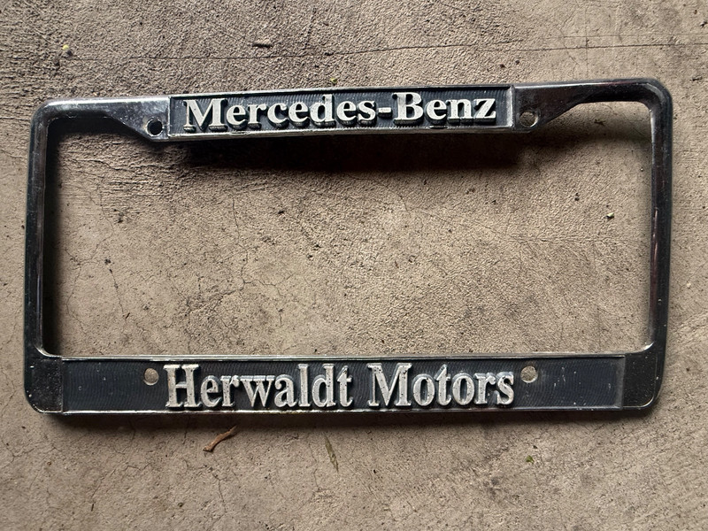 Vintage Mercedes Benz license plate frame  Herwaldt Motors Fresno California