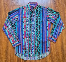 Vtg Wrangler Shirt Mens Size 16-35 Aztec Western Button Down X-Long Tail 80s 90s