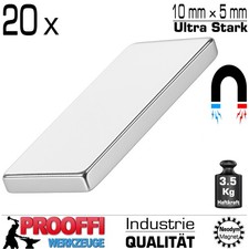 20 x Neodym Magnet Magnettafel Pinnwand Extra Stark Kraft Quader 10x5mm / 3.5 Kg
