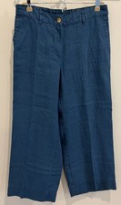 J Jill Seaside Teal Blue Knit Linen Crop Wide Leg Pants New Size S