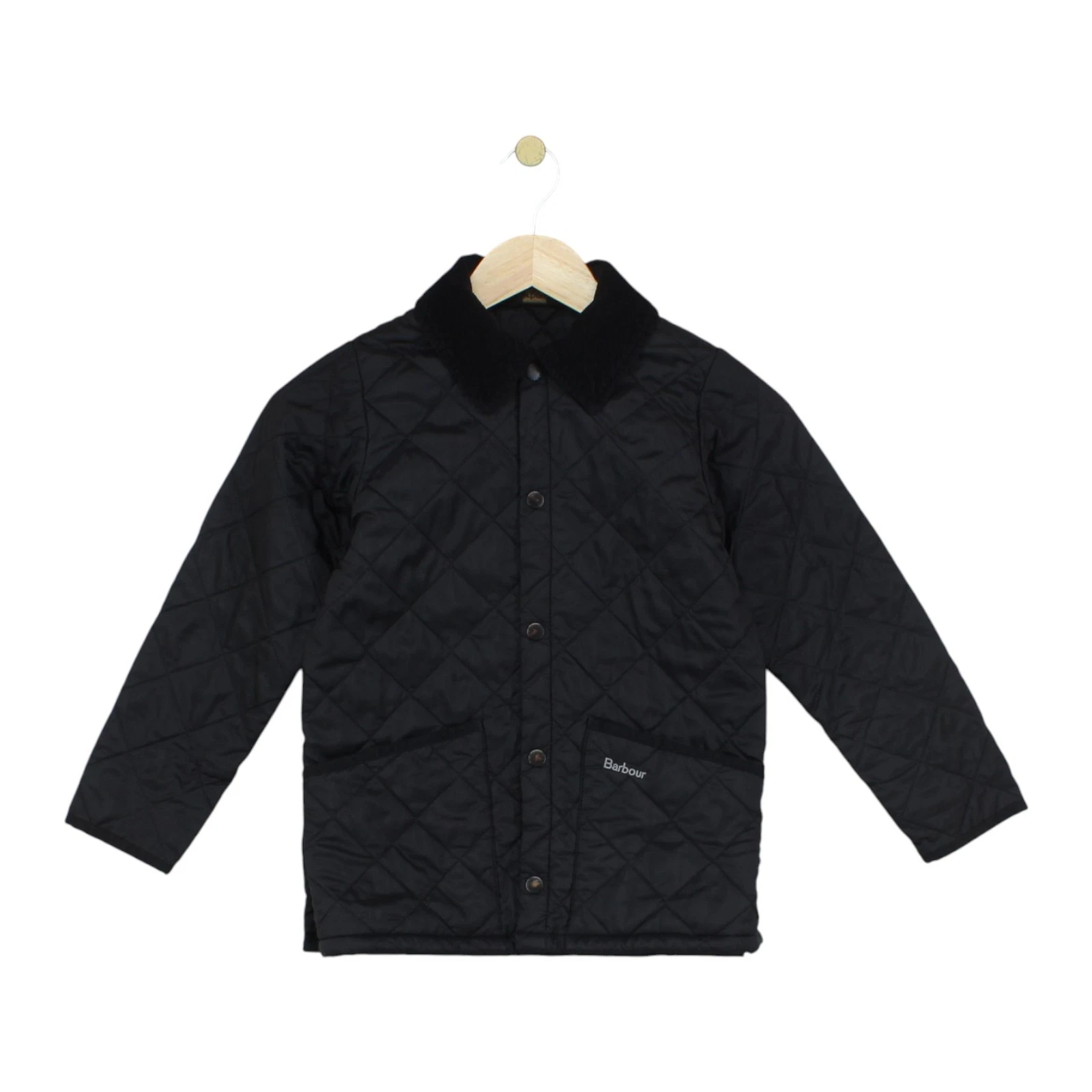 Barbour Quilted Jacket Boys Size S Black Snap Button Collared