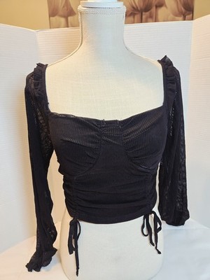 Papermoon Black Cropped Top Long Sleeve M Gothic Mallgoth Festive Party Vampire 