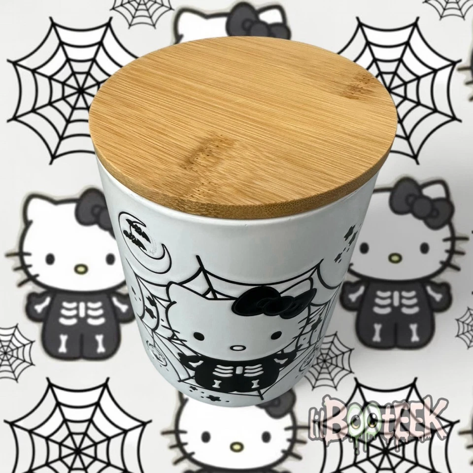Hello Kitty Halloween Black and White Skeleton Spider Web Viral Ceramic Jar - Image 3 of 4