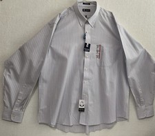 CHAPS Button Up Men’s Dress Shirt NEW 18- 18.5 36/37 Long Sl Blue & Beige Stripe