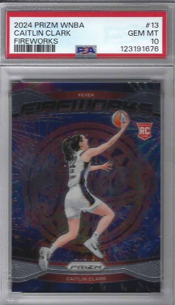 2024 PRIZM WNBA "FIREWORKS" #13 CAITLIN CLARK RC PSA GEM MINT 10