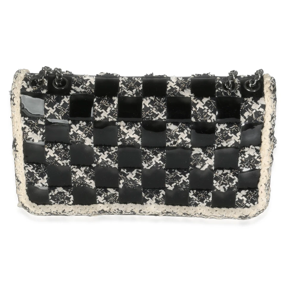Bolso Chanel Negro Blanco Tweed Tejido Patente Solapa Mediana Foto 4 de 4