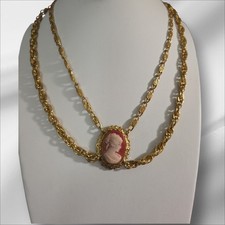 Vintage Goldtone Choker Cameo Necklace With Tag Victorian Revival