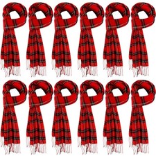12 Pcs Christmas Buffalo Plaid Scarf Women Checked Winter Soft Cashmere Feel
