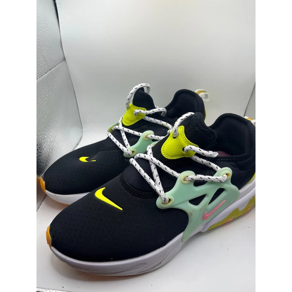 Nike Presto React Mujer Zapatos Negro Neón Amarillo Verde Rosa CJ9554 001 Talla 9 Foto 2 de 4