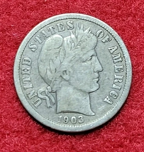 1903 O Silver Barber 10c Dime Fine