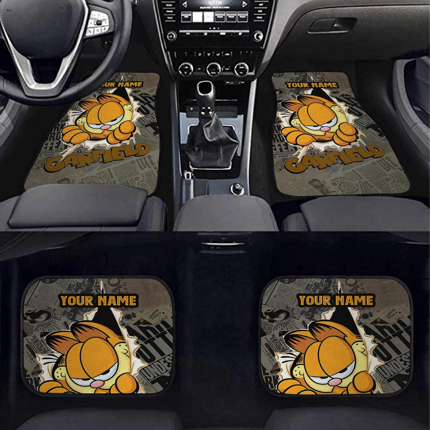Garfield Car Floor Mats Set, 4 pcs, Universal Fit, Cartoon Auto Interior Accessories