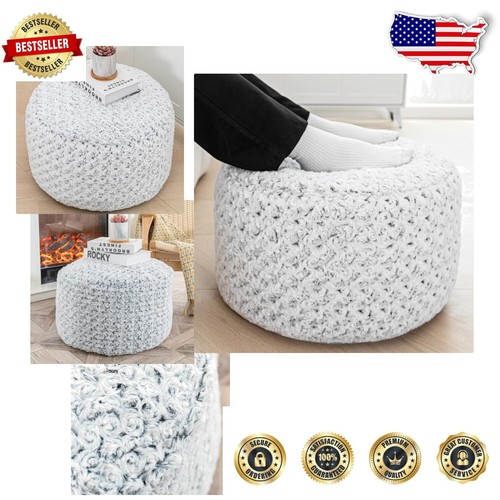 Luxuriously Soft Round Pouf Ottoman 20"x12" for Living Room - Gray Floral Design