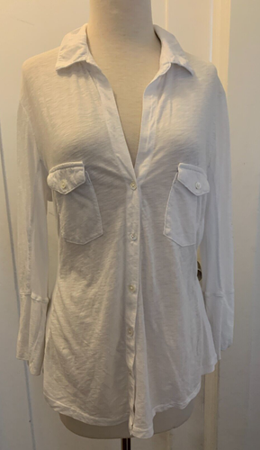 James Perse Button Front Shirt Women’s 4 White Slub Side Panel Blouse Button Up - Picture 2 of 8