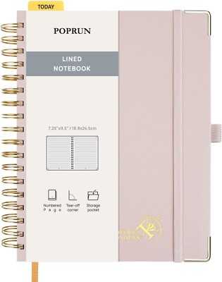 POPRUN Lined Spiral Journal Notebook for Women & Men, 7-1/4'' x 9-1/2'', 220 Numbe