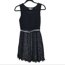 Knit Works Black Floral Lace Fit  Flare Dress Kids 14