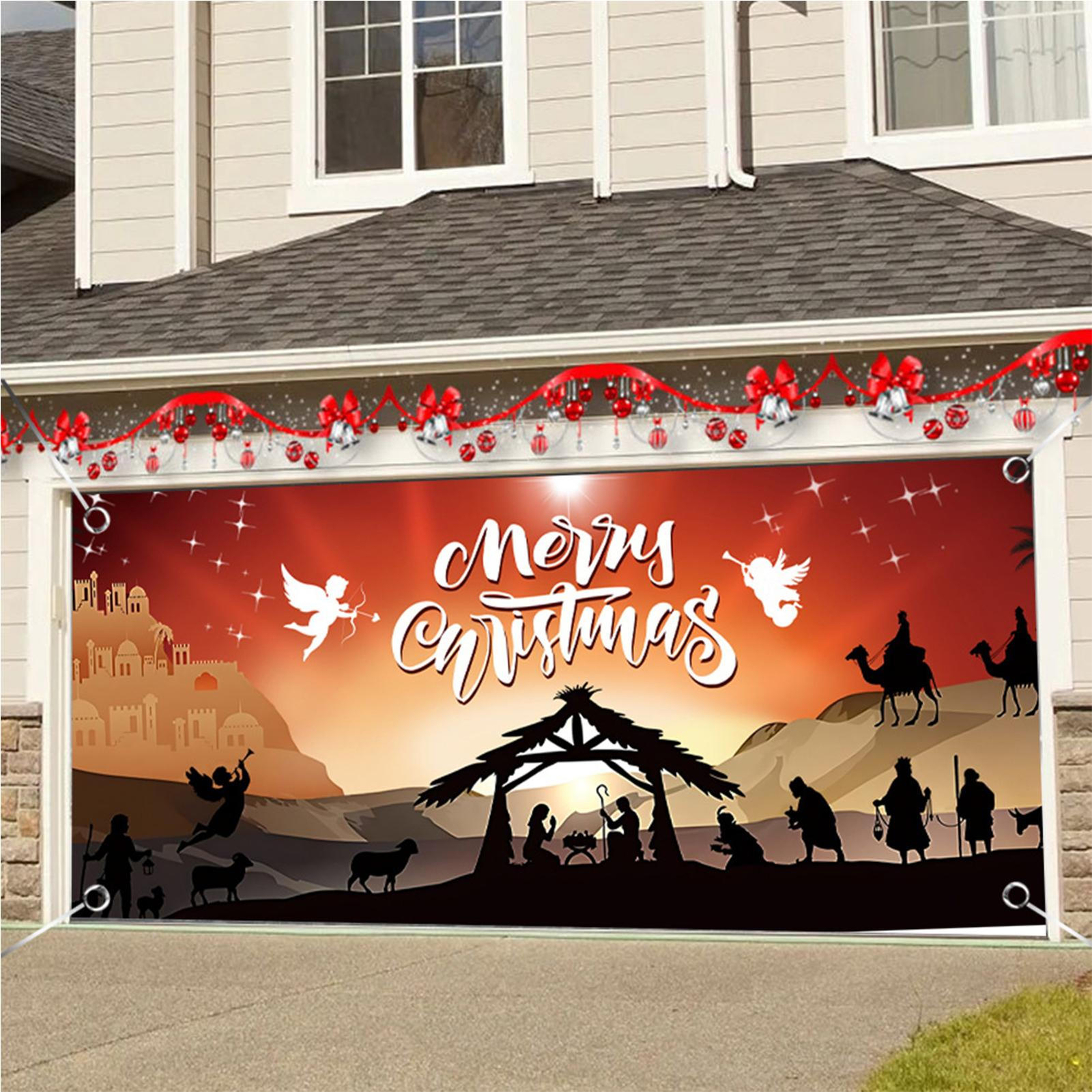 Christmas Holiday Garage Door Banner Nativity Scene Large Manger