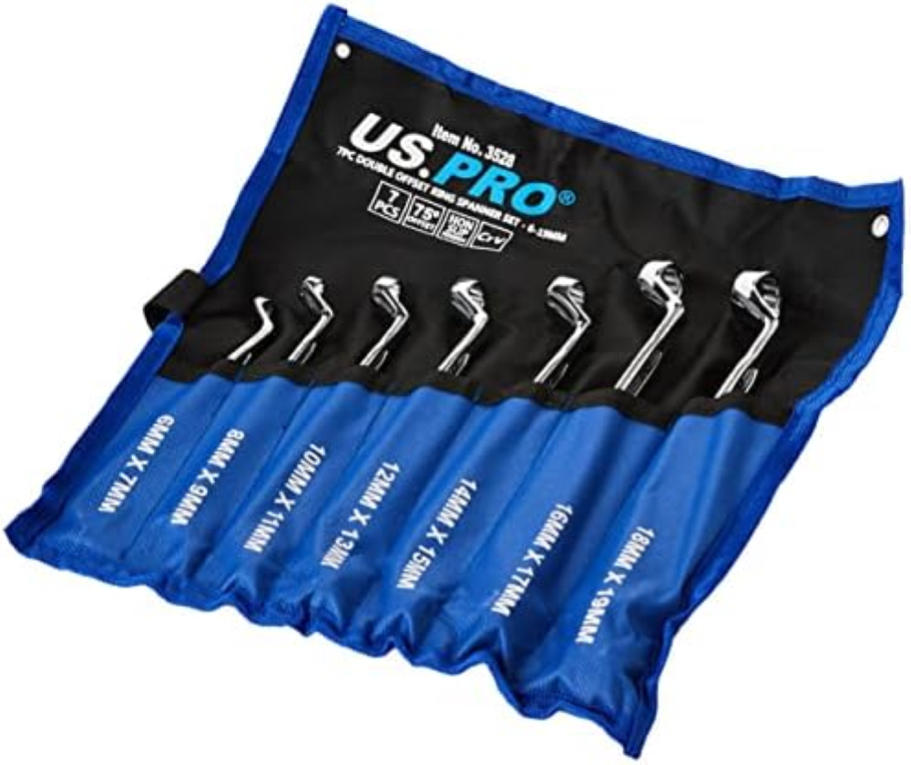 US PRO Tools 2984 - Set di chiavi a collo di cigno, con doppia esagonale, 35 gra