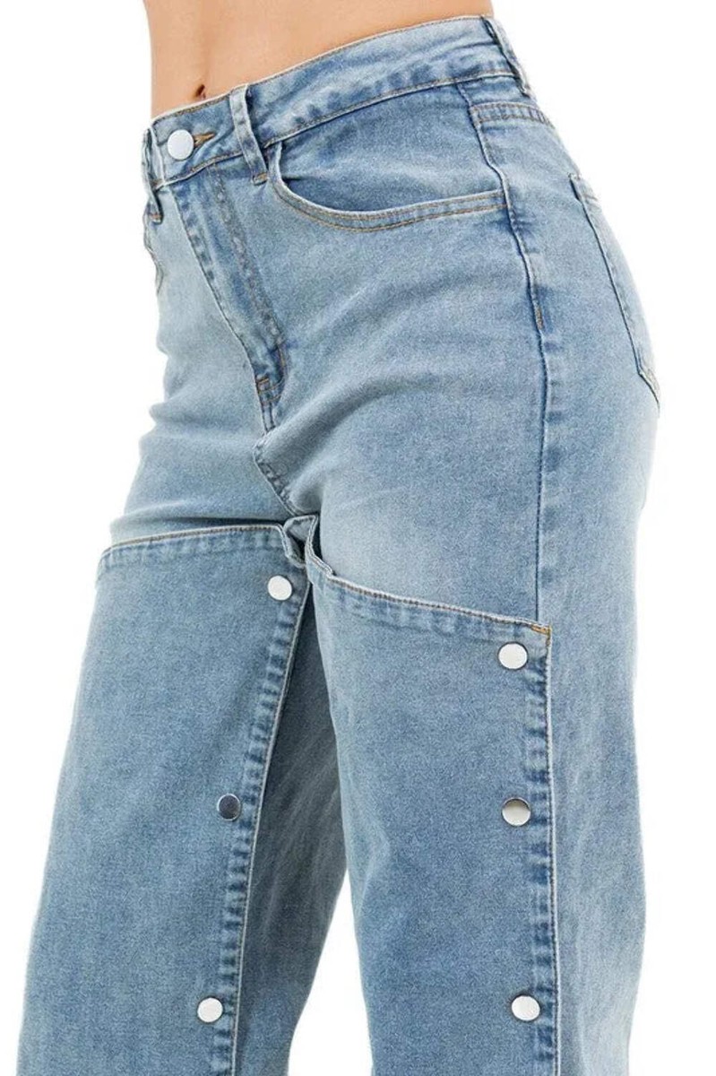 【SATIIIZ】Pad snap button denim pants Denim Snap Button Pad Style Pants | eBay