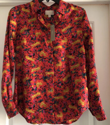 New J Crew Collection Silk Twill Shirt Jungle Cat Print NWT Sz 2