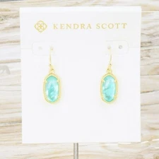 NWOT Kendra Scott Lee Aqua Blue Illusion Drop Earrings Gold Tone