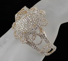 FLORAL BRIDAL AUSTRIAN CRYSTAL BANGLE BRACELET CUFF GOLD GP WEDDING PROM B12119G