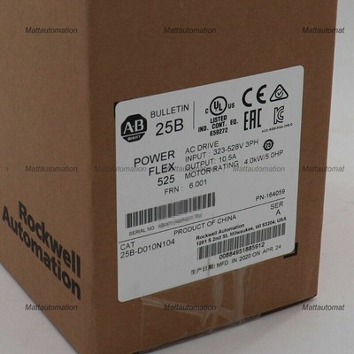 New Sealed Allen Bradley 25B-D010N104 /A Powerflex 525 AC Drive 5HP 4.0KW