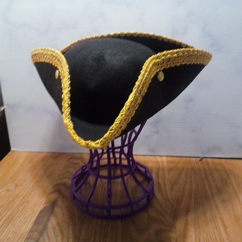 Golden Lace Trim Black Felt Pirate Triangle Hat With Snaps - Picture 8 of 9