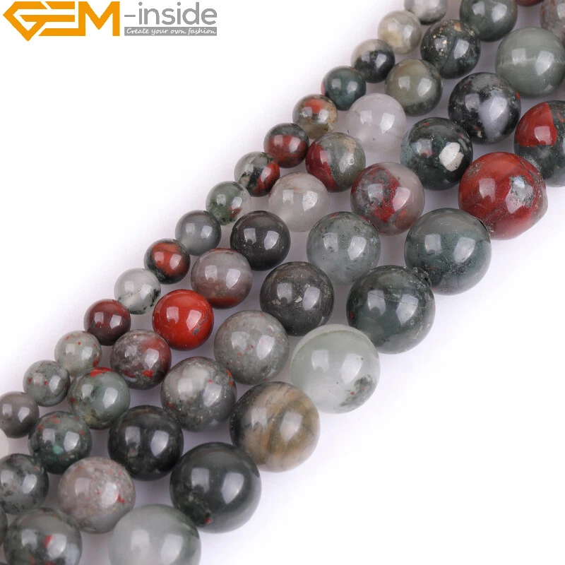 Cuentas de piedra natural de sangre africana de piedras preciosas de grado redondo AAA para hacer joyas Foto 2 de 4