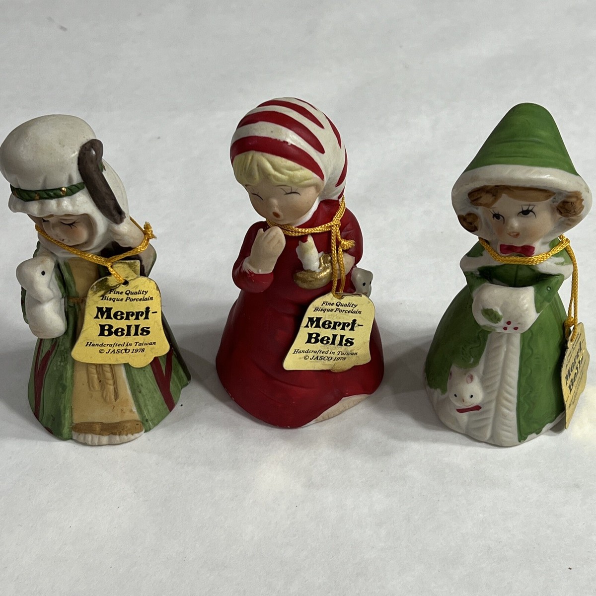 Vintage 1978 Jasco Merri Bells Bisque Porcelain Angel Bells Set 3