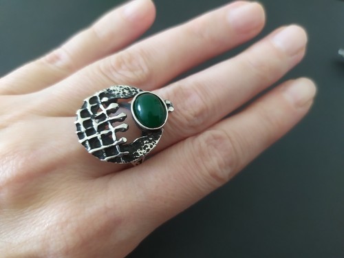 Armenian Spirit Jewelry set Dangle earrings Ring Silver 925 Green jade Women NEW - 第 5/9 張圖片