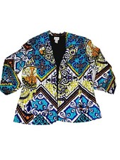 Chico's Blazer Jacket Women's Size 1 Colorful Business Casual Lined 3/4 Sleeves