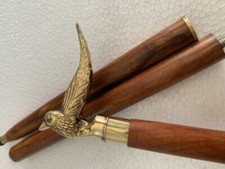 Vintage Brass Designer Bird Head Handle Victorian Wooden Walking Stick Cane Gift