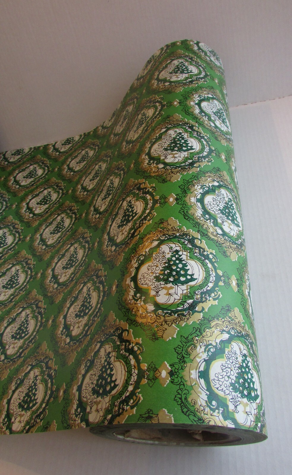 Vtg Christmas DEPARTMENT STORE GIFT WRAPPING PAPER ROLL Green Tree