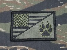 US FLAG K9 Paw Subdued OD Green Military Tactical Morale Patch Tracker Unit 2x3