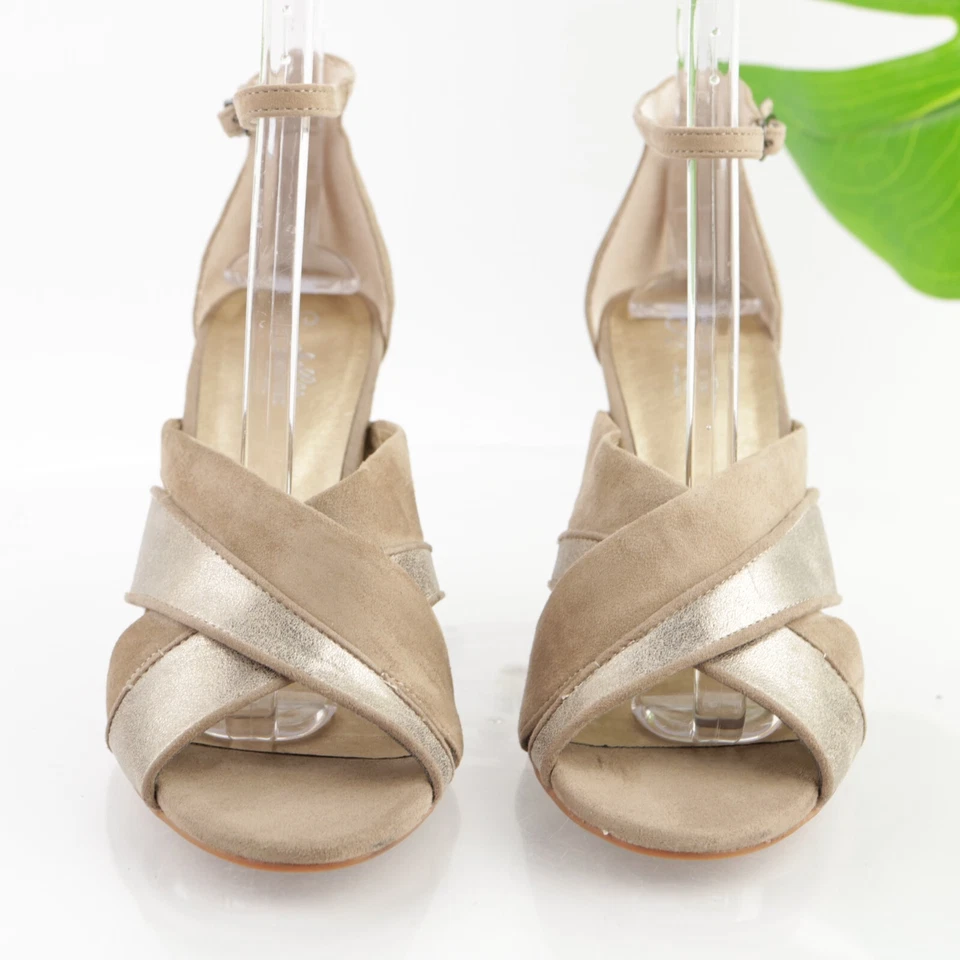 塞舌尔女式背叛凉鞋 8 码方跟棕褐色银色踝带鞋 — 第 3/4 张图片