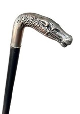 Vintage Antique Silver Brass Horse Head Wood Knob Swagger Walking Stick Cane