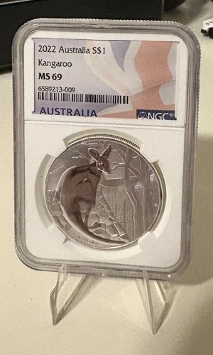 2022 Australia Kangaroo Pure SILVER Dollar $1 Coin Graded NGC MS 69 Rare Design