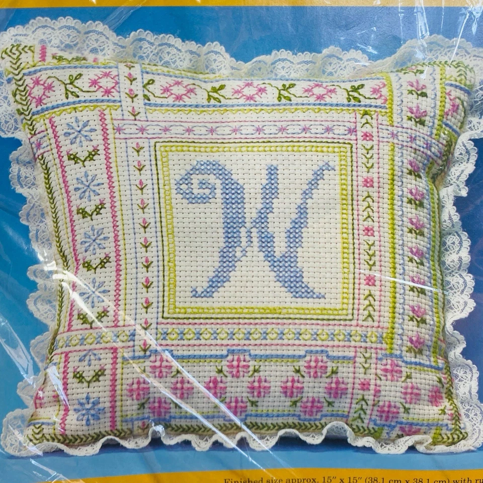 Creative Circle 0468 Romantic Ribbons Monogram Pillow Kit NOS Eugenia Parfinow - Image 2 of 4