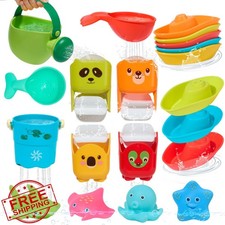 Mold Free Bath Toys 17pc Baby Toddler Waterfall Cups Boat Tub Toy
