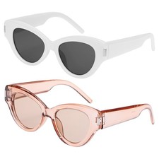 2pcs Sunglasses for Women Men, PC Retro Style Sunglasses, Champagne  White