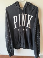 Victoria s Secret Pink Black Rhinestone Hoodie L