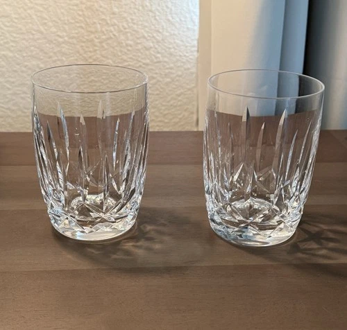 Vintage Waterford Crystal Kildare TWO 12 Oz Flat Tumblers Barrel Shape 4-1/2”