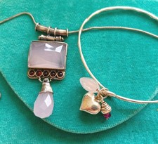 Sterling Silver Set Necklace Bracelet Rose Quartz Garnet
