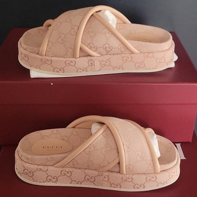 NEW GUCCI NEW CANVAS GG PLATFORM SLIDE ''LIGHT PINK'' WOMEN'S 38  (US 8 , UK 5)